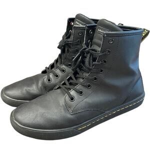 Dr. Martens Black Faux Leather Sheridan Matte Casual Boots Lace Up High Top Sz 9